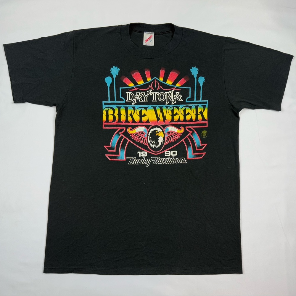 Vtg Harley Davidson Bike Week Mens T-Shirt Sz Large 90s Double Sided Black C4